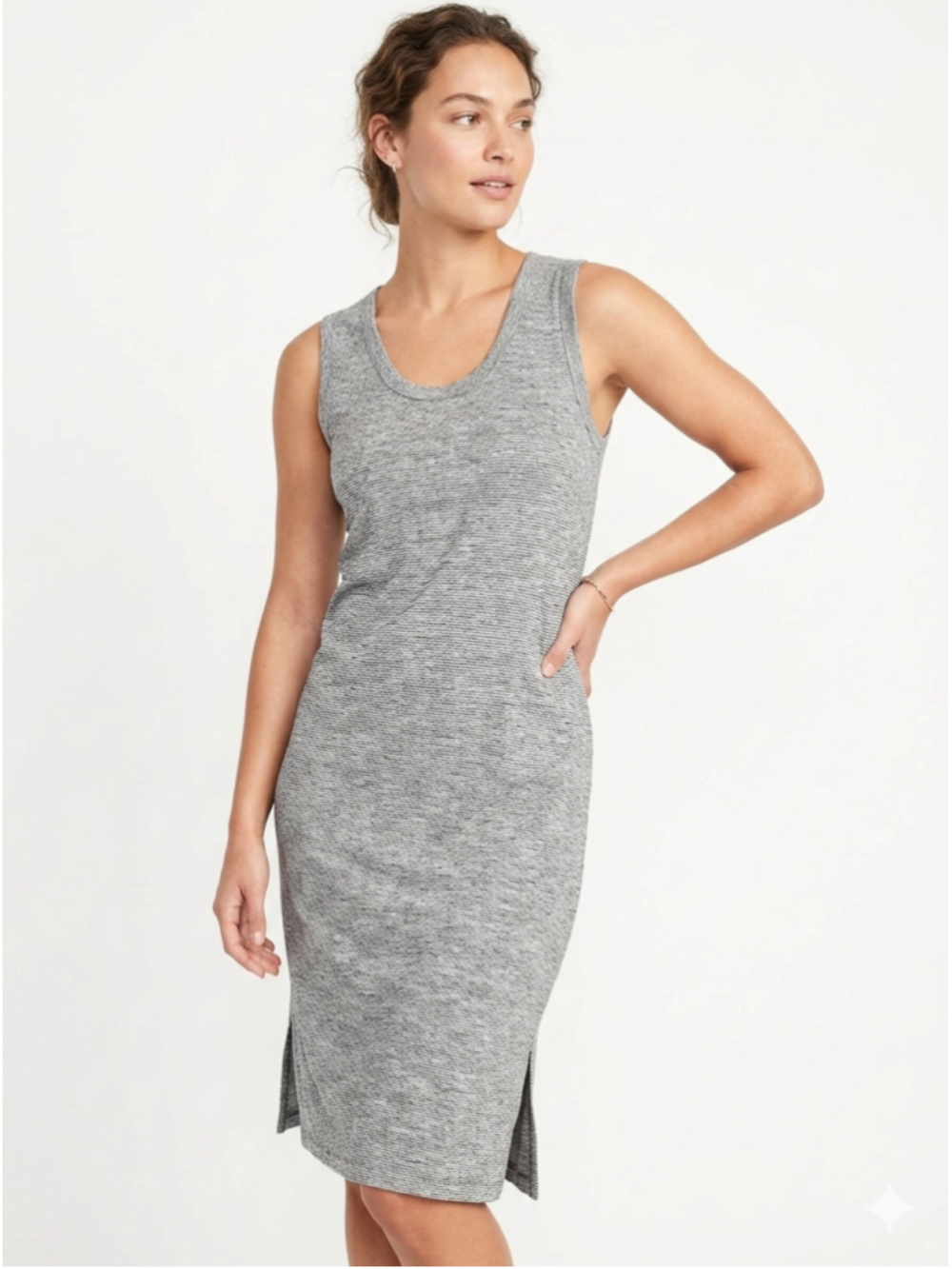 J. Crew Gray Sleeveless tank dress scoop neck micro stripe 372 stretch casual